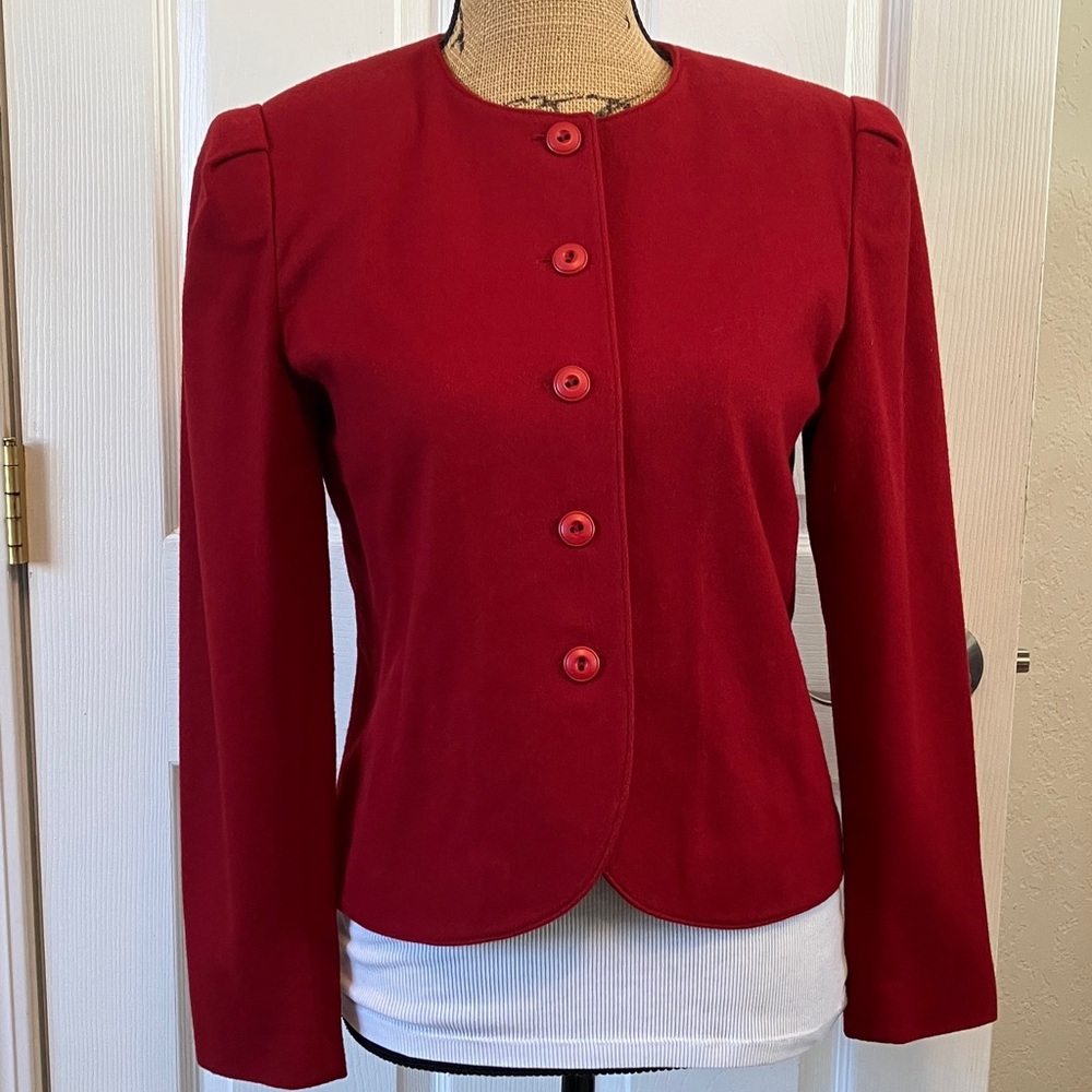 Vintage 80’s College-Town Union Made 100% wool wine red puff sleeve jacket M